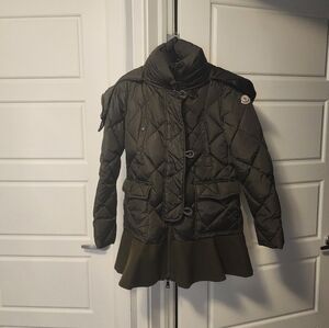 Moncler Vauloge Quilted Parka Jacket With Flounce Hem Olive Green Puffer Jacket